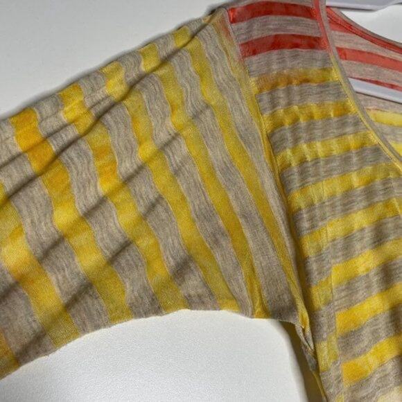 Sundance Womens Top Size S Yellow Striped Long Sleeve Asymmetrical Hem Blouse - Picture 8 of 10